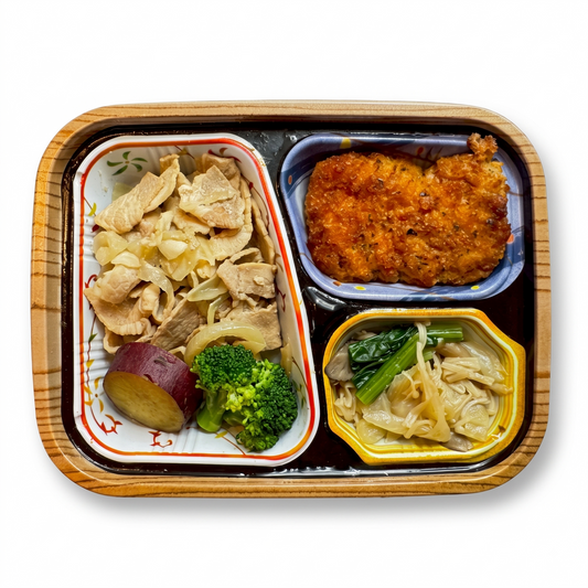 【みんなのランチBOX】玉ねぎと豚肉のすき煮／ひらたけのナムル／イカカツ　1食