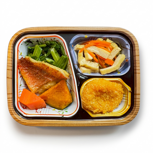 【みんなのランチBOX】赤魚の塩焼き／油揚げの煮物／野菜コロッケ　1食