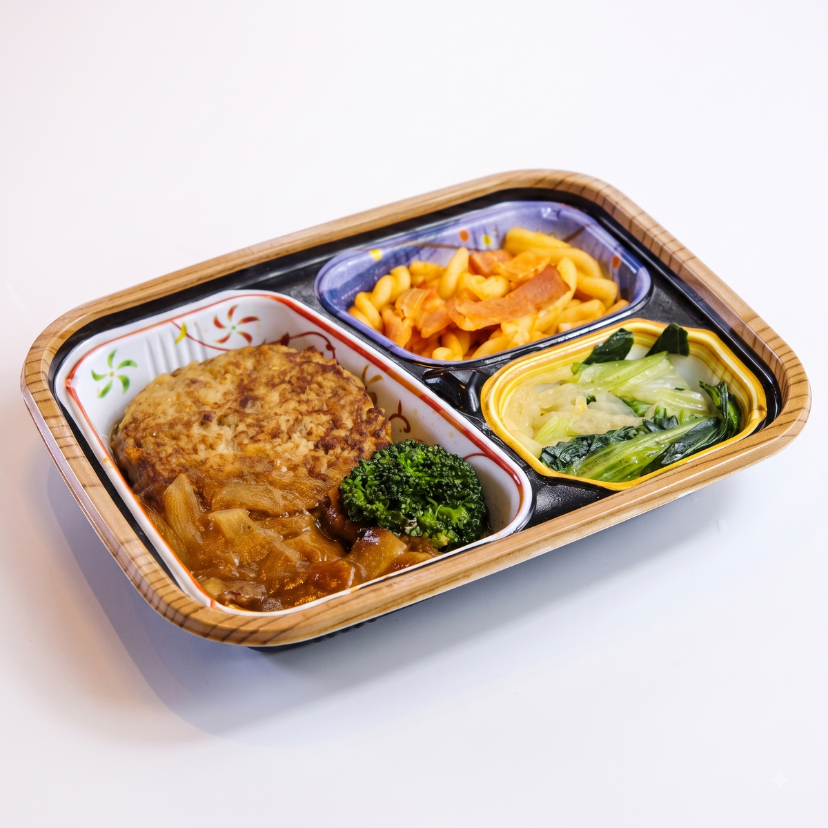 【みんなのランチBOX】デミグラスハンバーグ／マカロニナポリタン／チンゲン菜と切干大根のナムル　1食